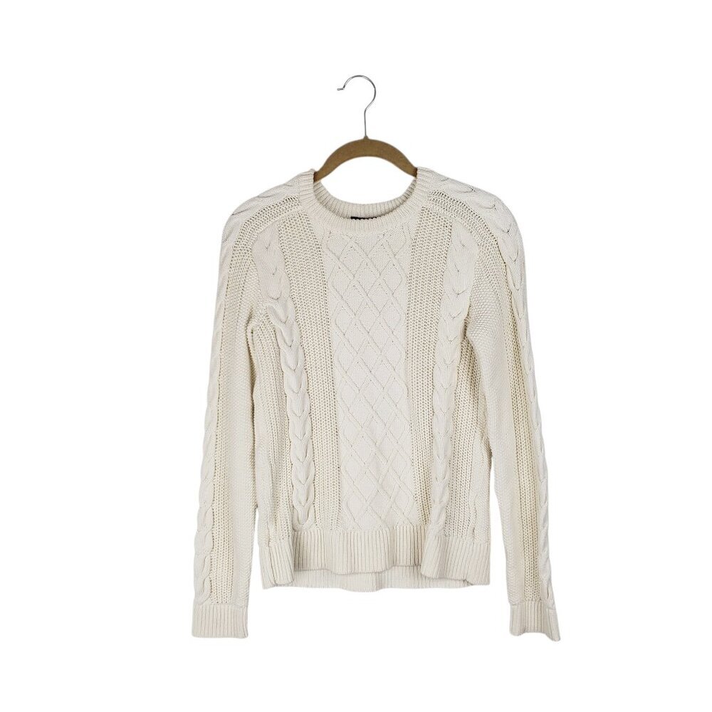 Talbots Ivory Cotton Cable Knit Crew Neck Sweater Classic Pullover Womens XS